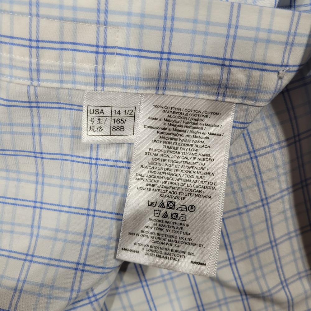Brooks Brothers Dress Shirt Mens 14.5-33 Blue Madison Plaid Cotton - Picture 7 of 11